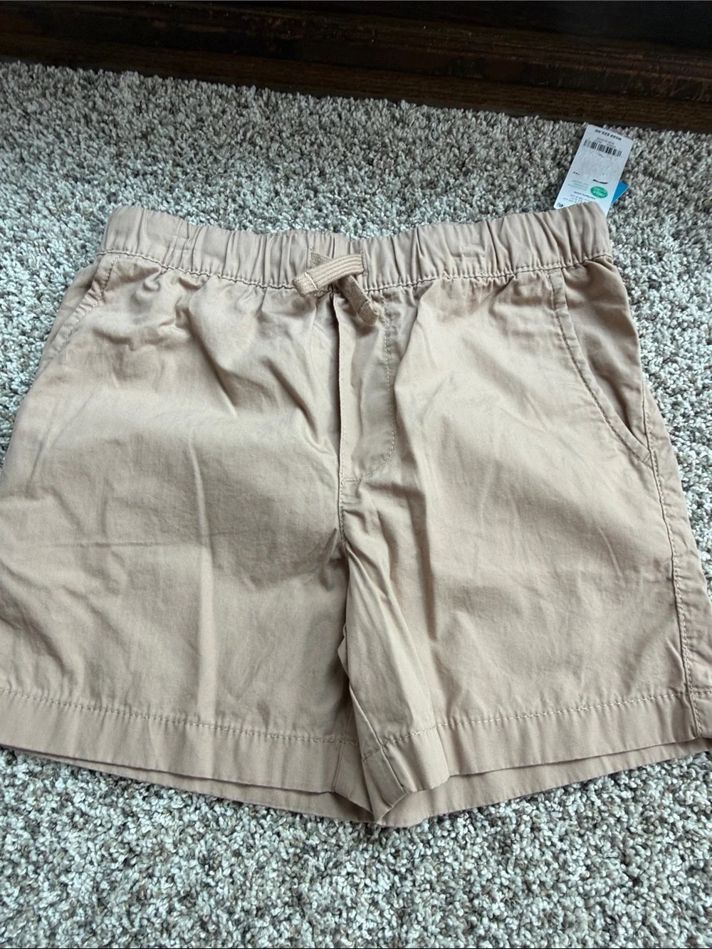 2 - NWT - Carters Elastic-Waist Drawstring Shorts in Olive Green and Light Beige